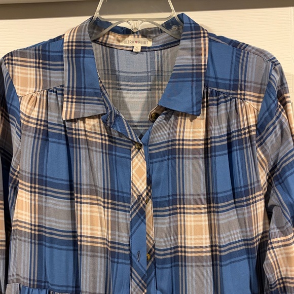 Ultra Flirt Blue and Tan Plaid Shirt Dress size XL like new - Picture 4 of 5